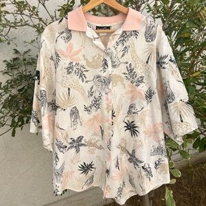 Vintage 1990s Audrey Rose Safari Animal Print Blouse Women’s XL 24x27.5 USA